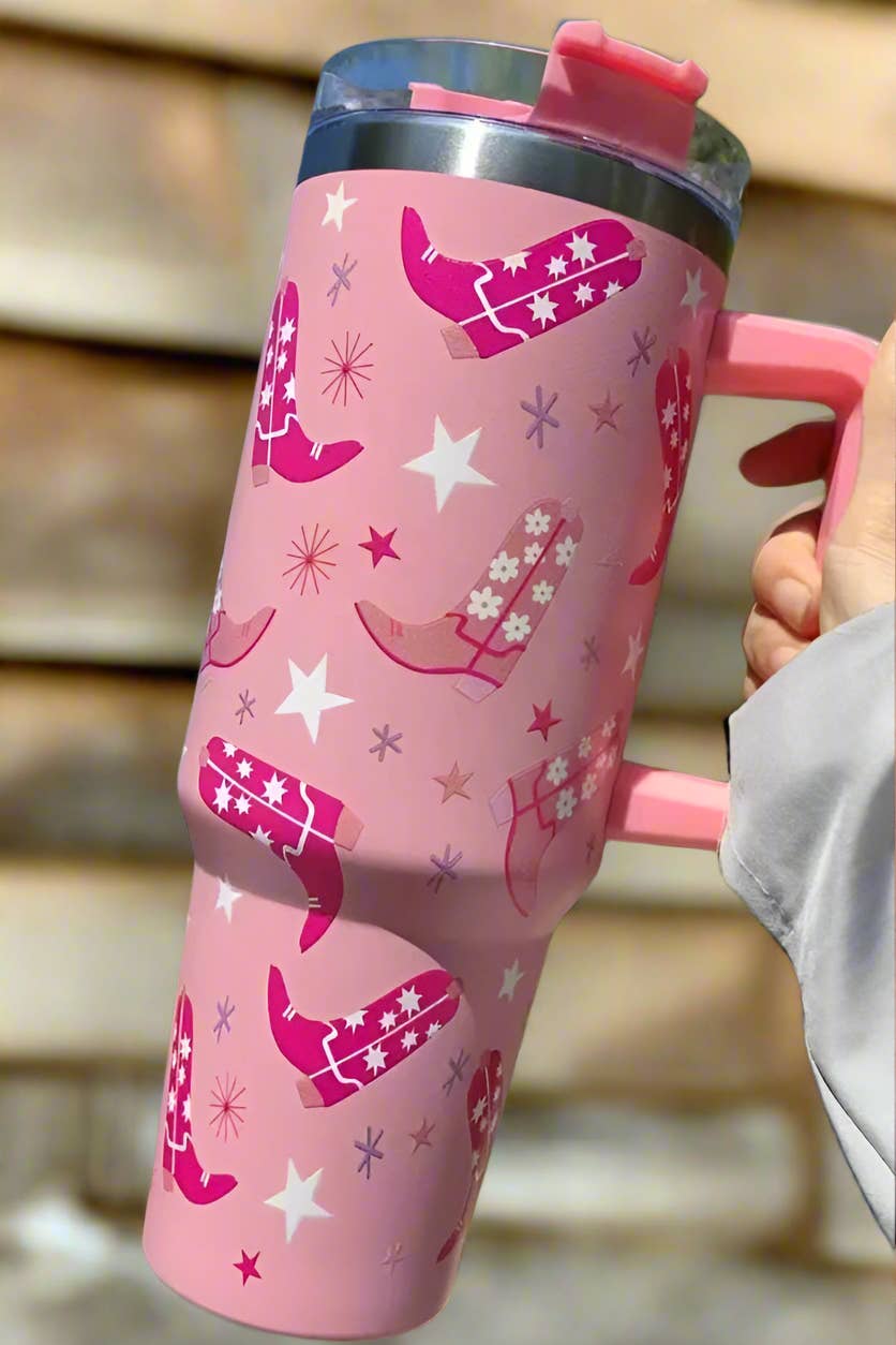 Pink Western Boot Tumbler - 40oz