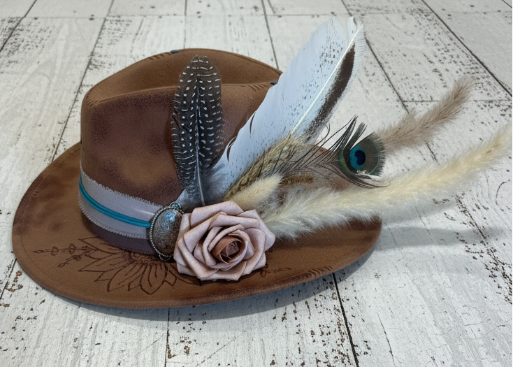 “Presley” Rustic Hand-Burnt & Designed Hat
