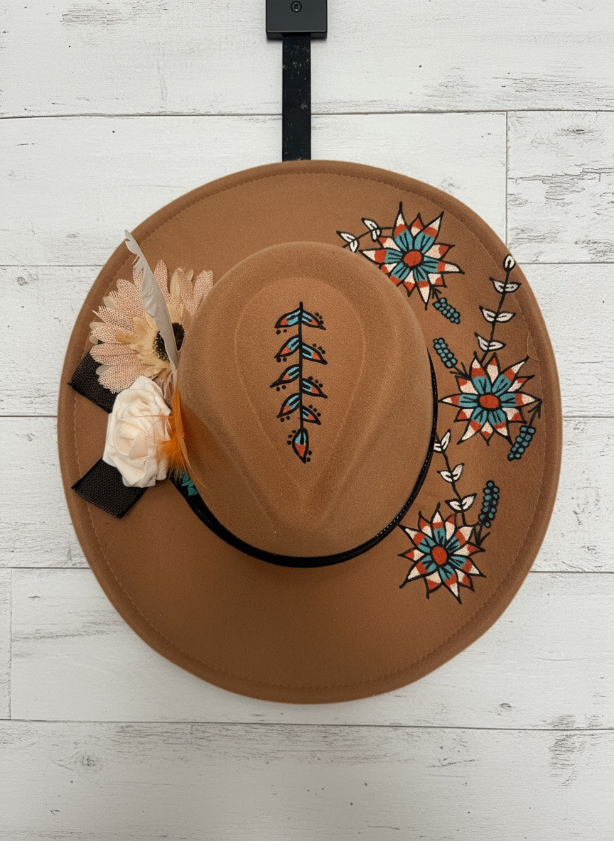 "Sofia" Rustic Hand-burned & Designed Hat