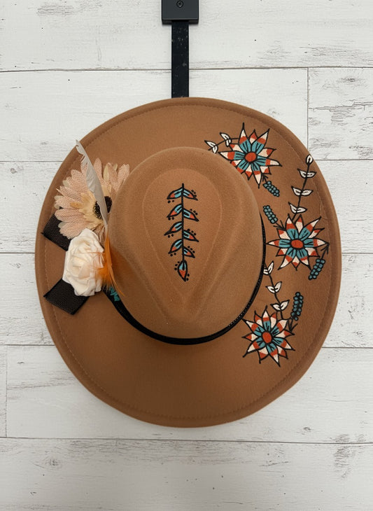 "Sofia" Rustic Hand-burned & Designed Hat