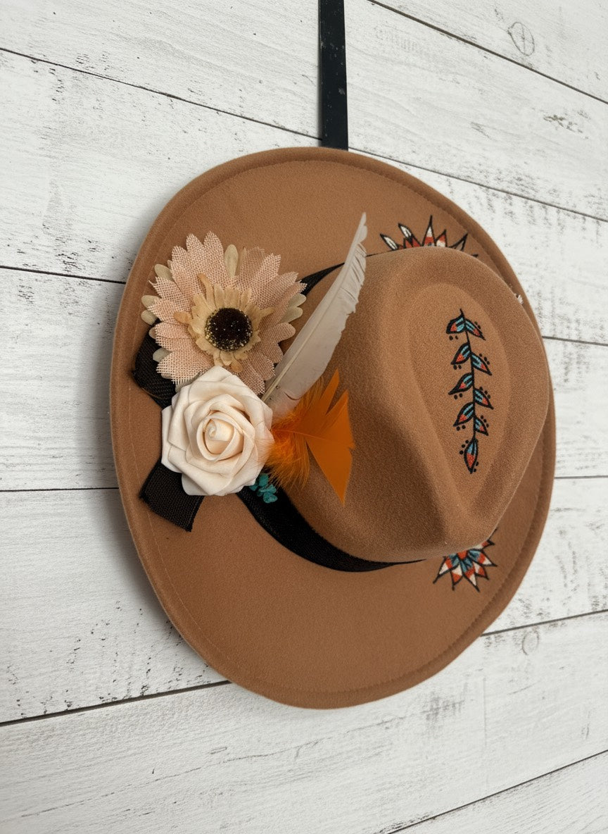 "Sofia" Rustic Hand-burned & Designed Hat