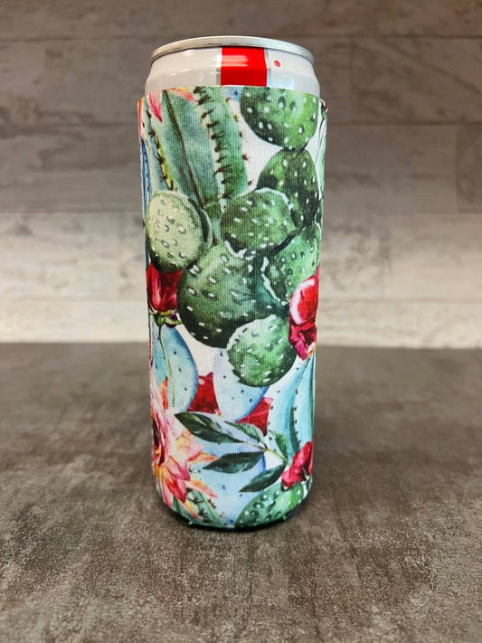 Bright Succulent Print Slim Can Koozie