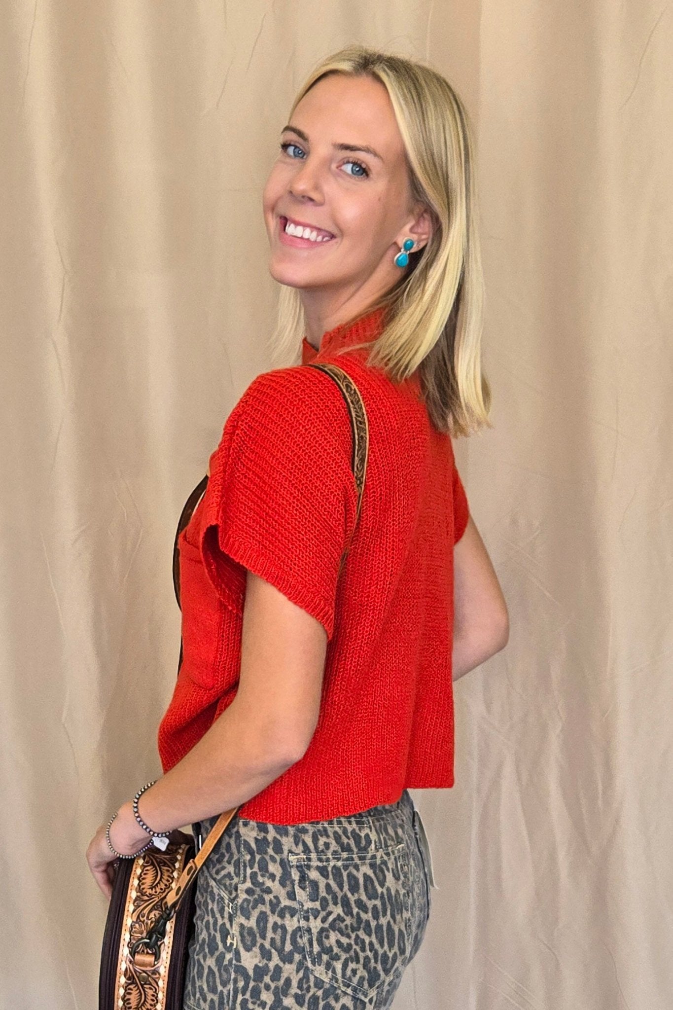 Devils Tower Ribbed Sweater Top - Red, Cream, Taupe, and Black