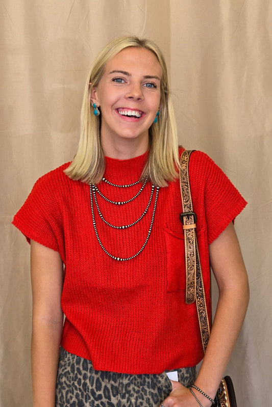 Devils Tower Ribbed Sweater Top - Red, Cream, Taupe, and Black