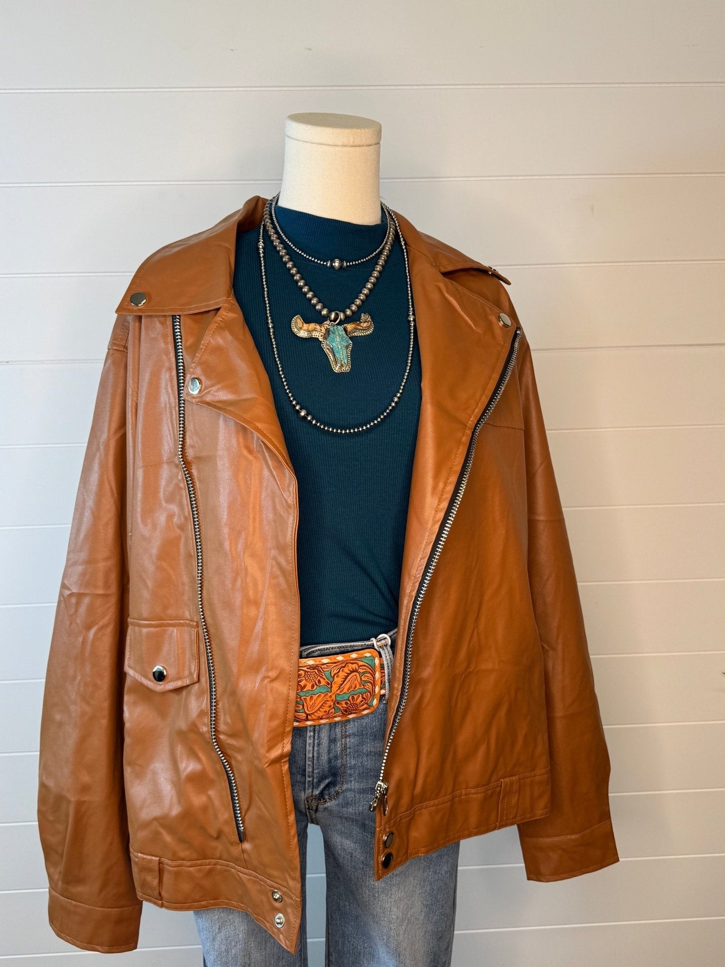 Faux Leather Moto Jacket - medium remains