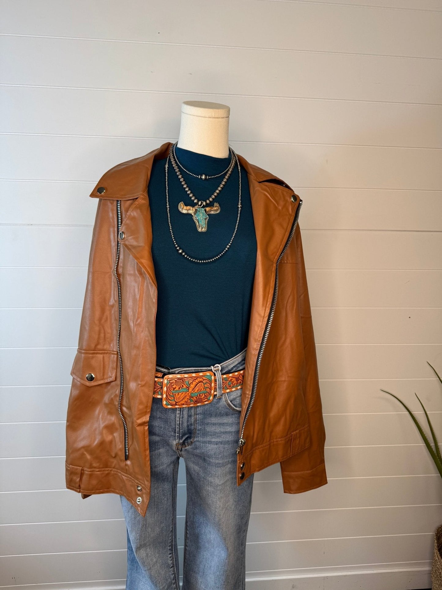 Faux Leather Moto Jacket - medium remains