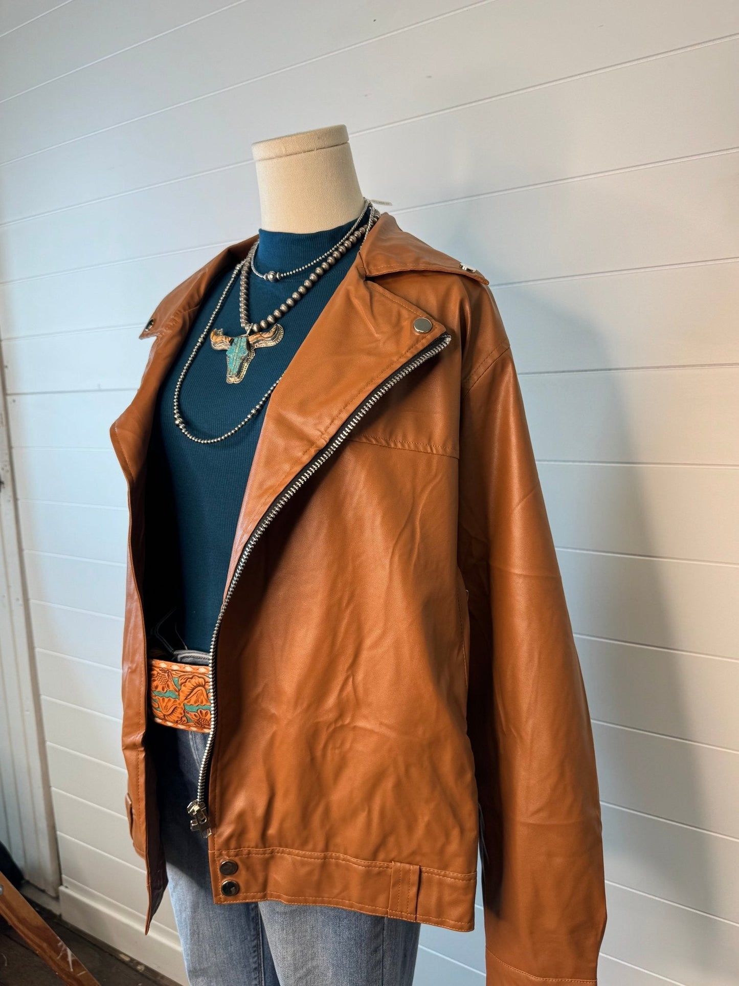 Faux Leather Moto Jacket - medium remains
