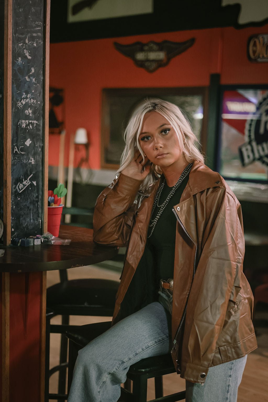 Faux Leather Moto Jacket - medium remains
