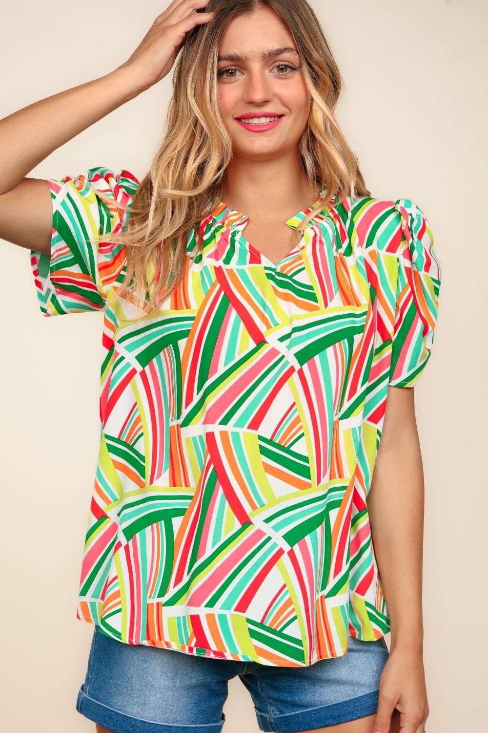 Geometric Notch Neck Top - Medium available