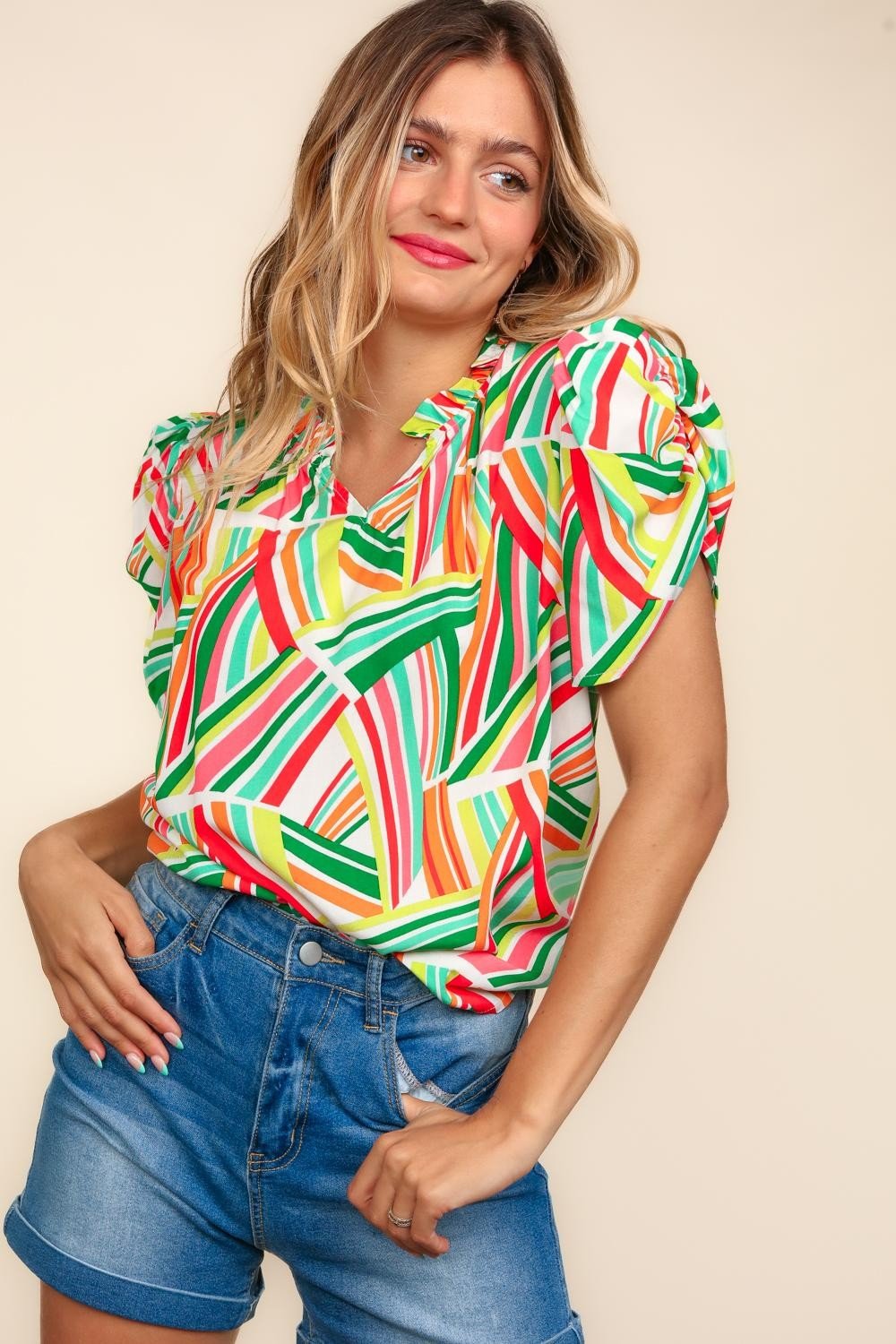 Geometric Notch Neck Top - Medium available