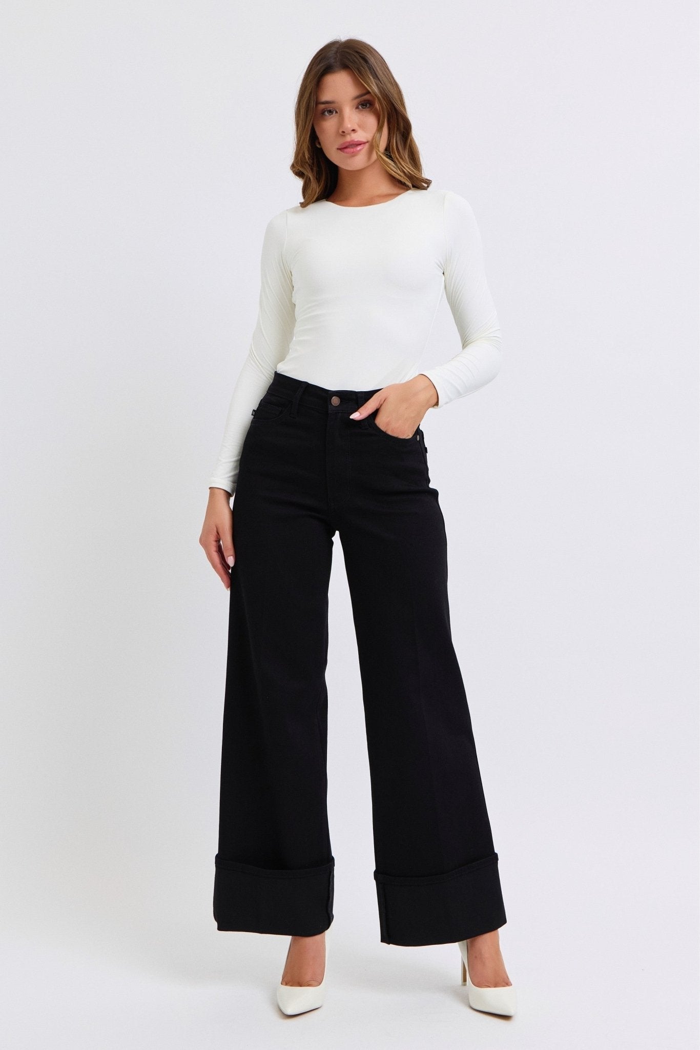 Judy Blue Black Retro Wide Cuffed Leg Jean - size 5 and 9 remains