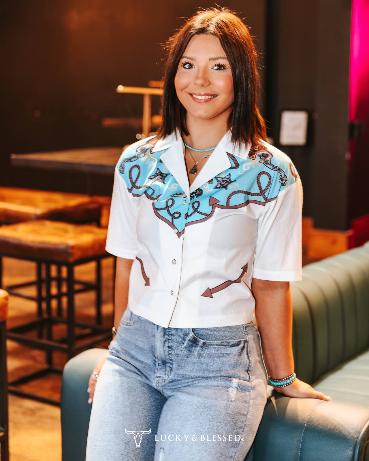 Silver Screen Button Down Short Sleeve Top - small and medium available
