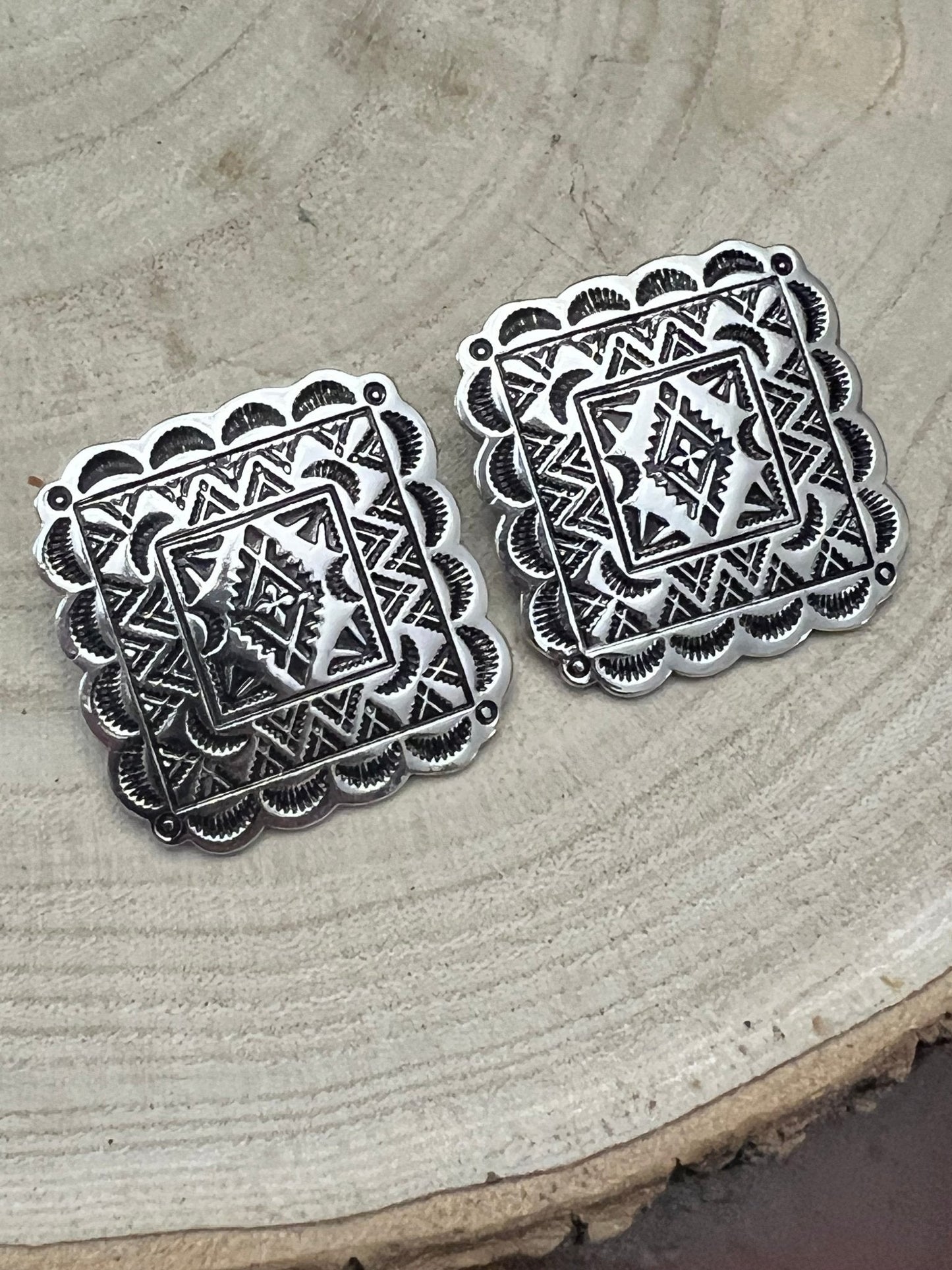 Western Square Concho Fashion Earrings